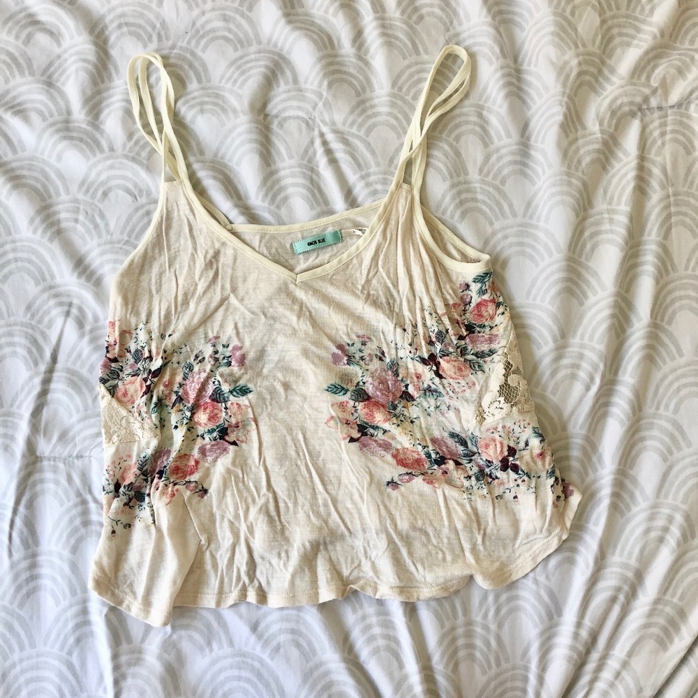 Urban Outfitters White Floral/Lace Double Strap Ta